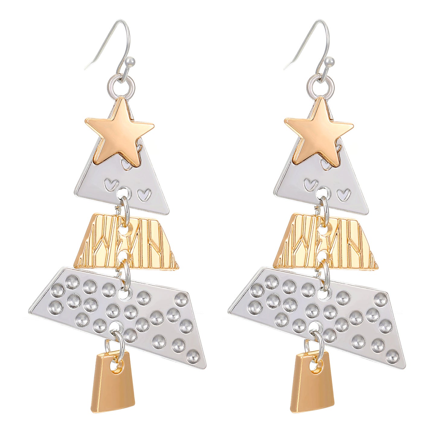 Pendientes largos colgantes de aleación geométrica con diseño de árbol de Navidad y acabado chapado en oro para mujer