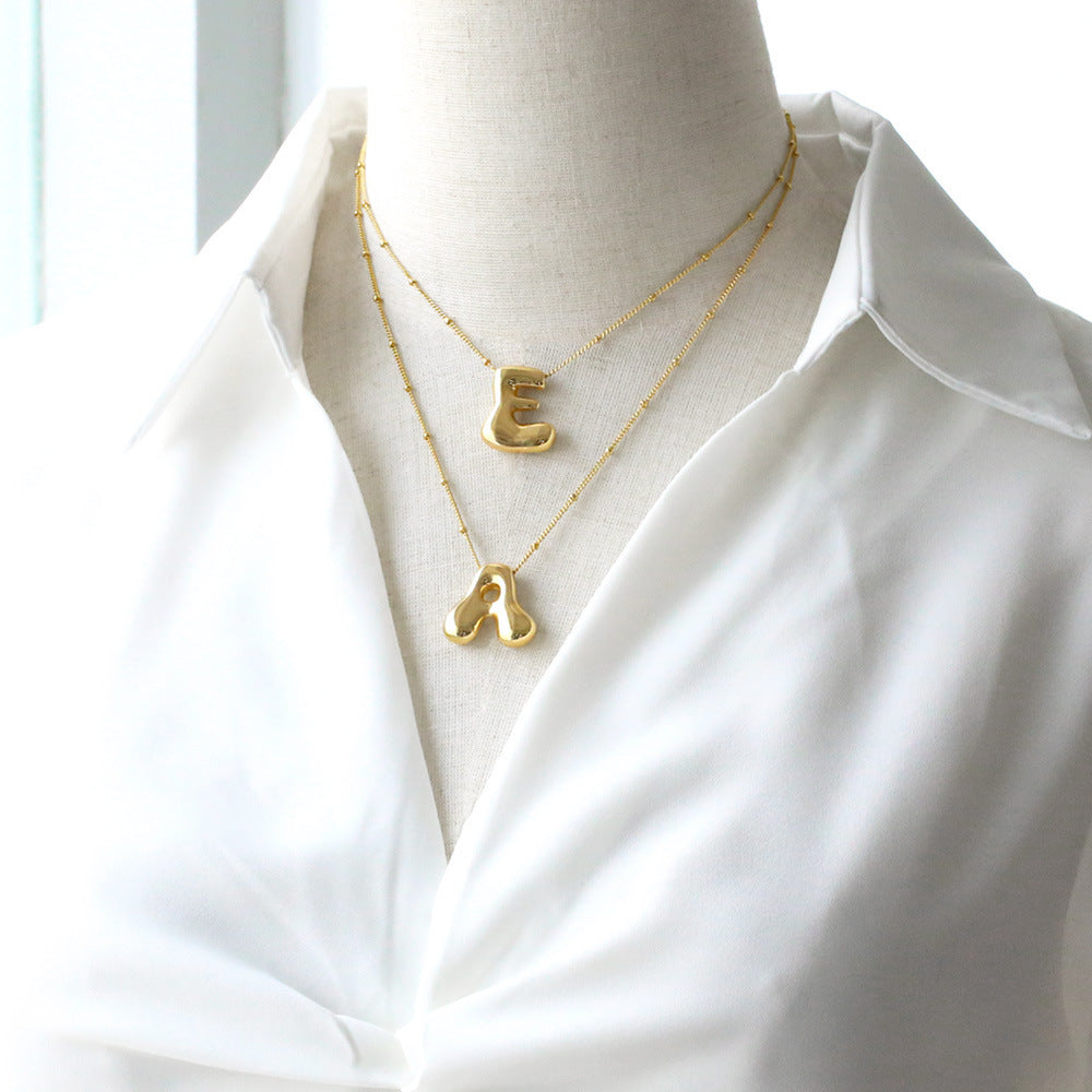 Minimalist Gold Plated Brass Letter Pendant Necklace Cable Chain Unisex Jewelry