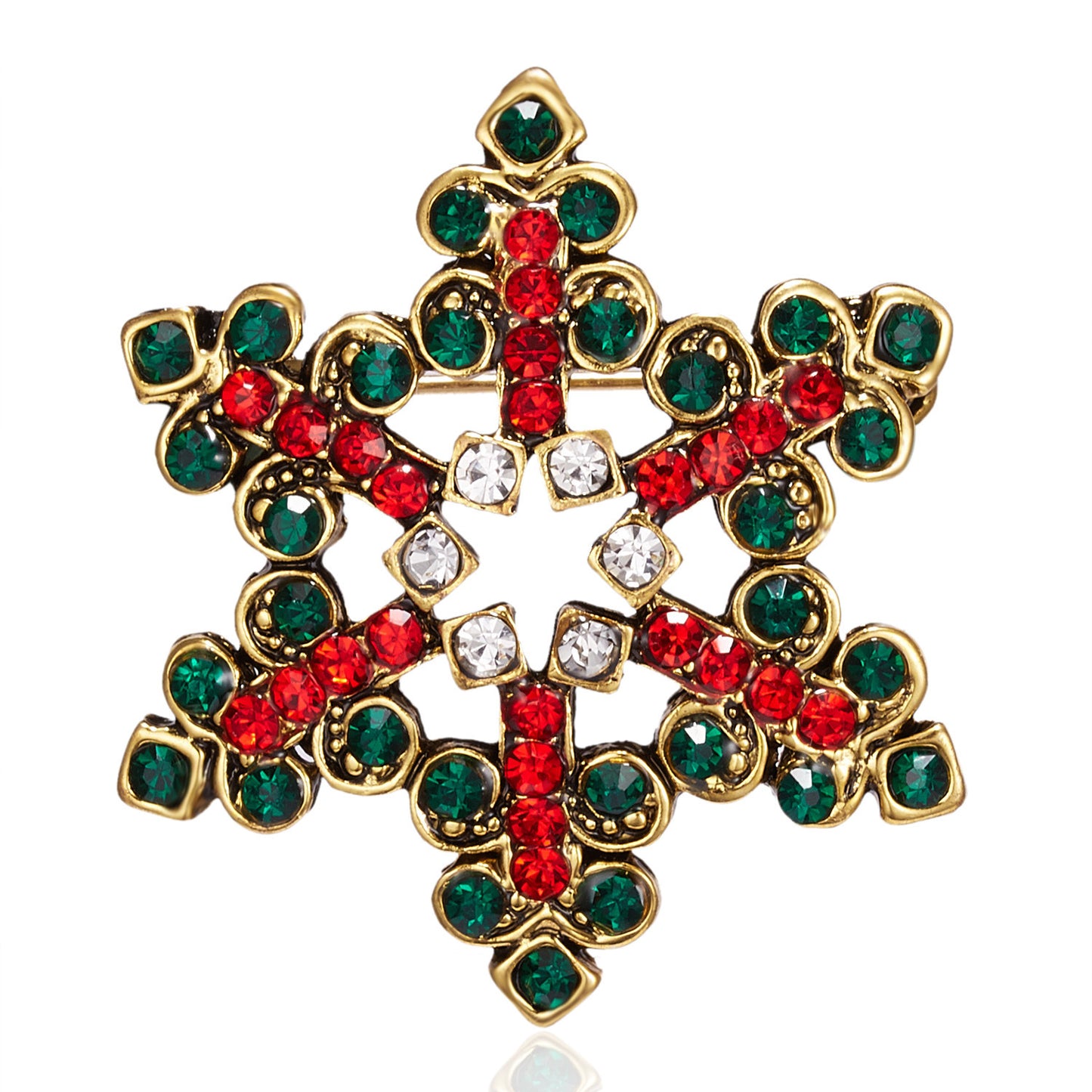 Fashionable Snowflake-Shaped Alloy Brooch with Rhinestone Inlay and Bow Detail for Women and Men