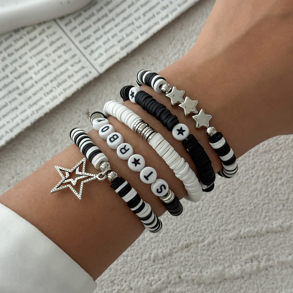 Color Block Letter Star Resin Stretch Bracelet for Women