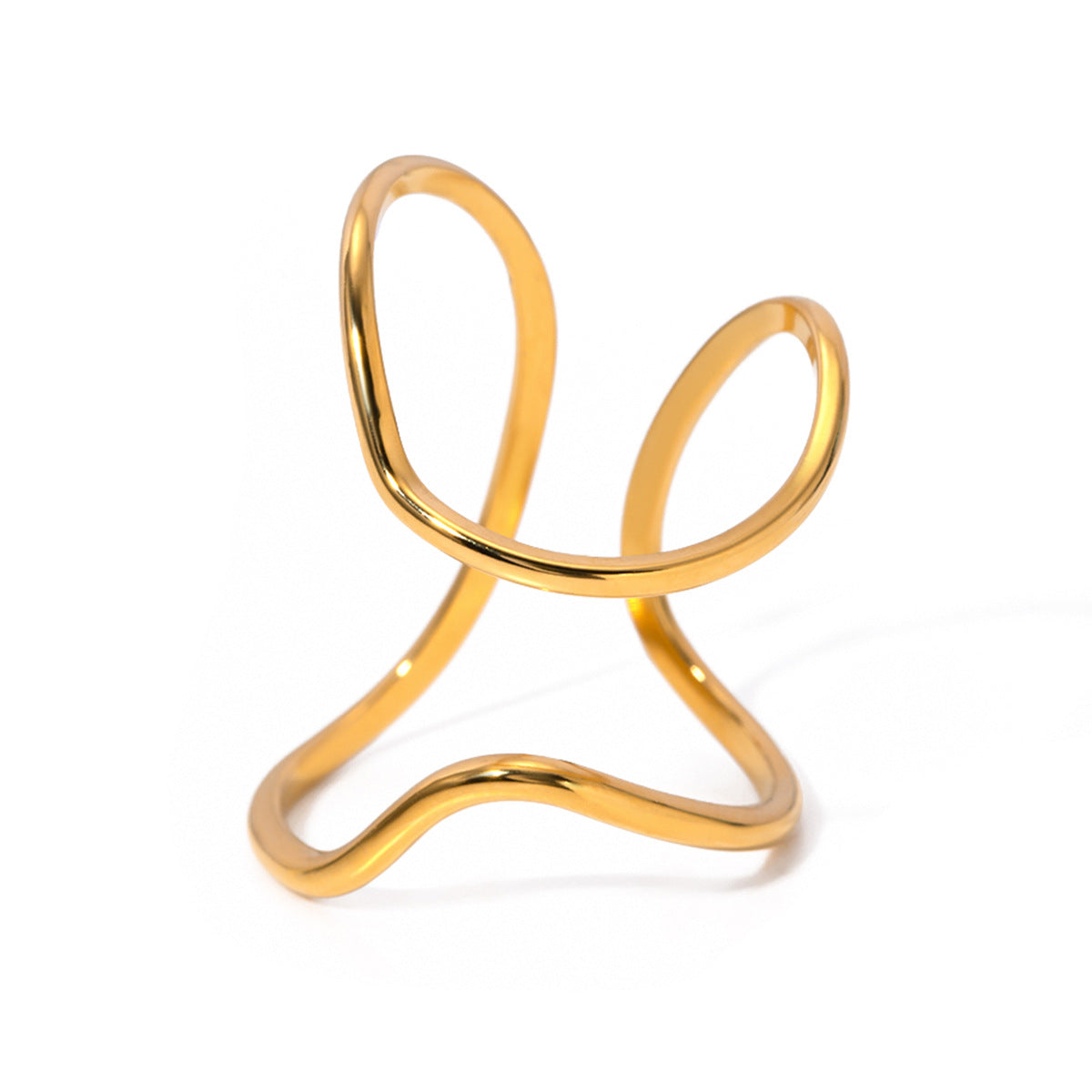 18K Gold Plated Geometric Stainless Steel Open Ring
