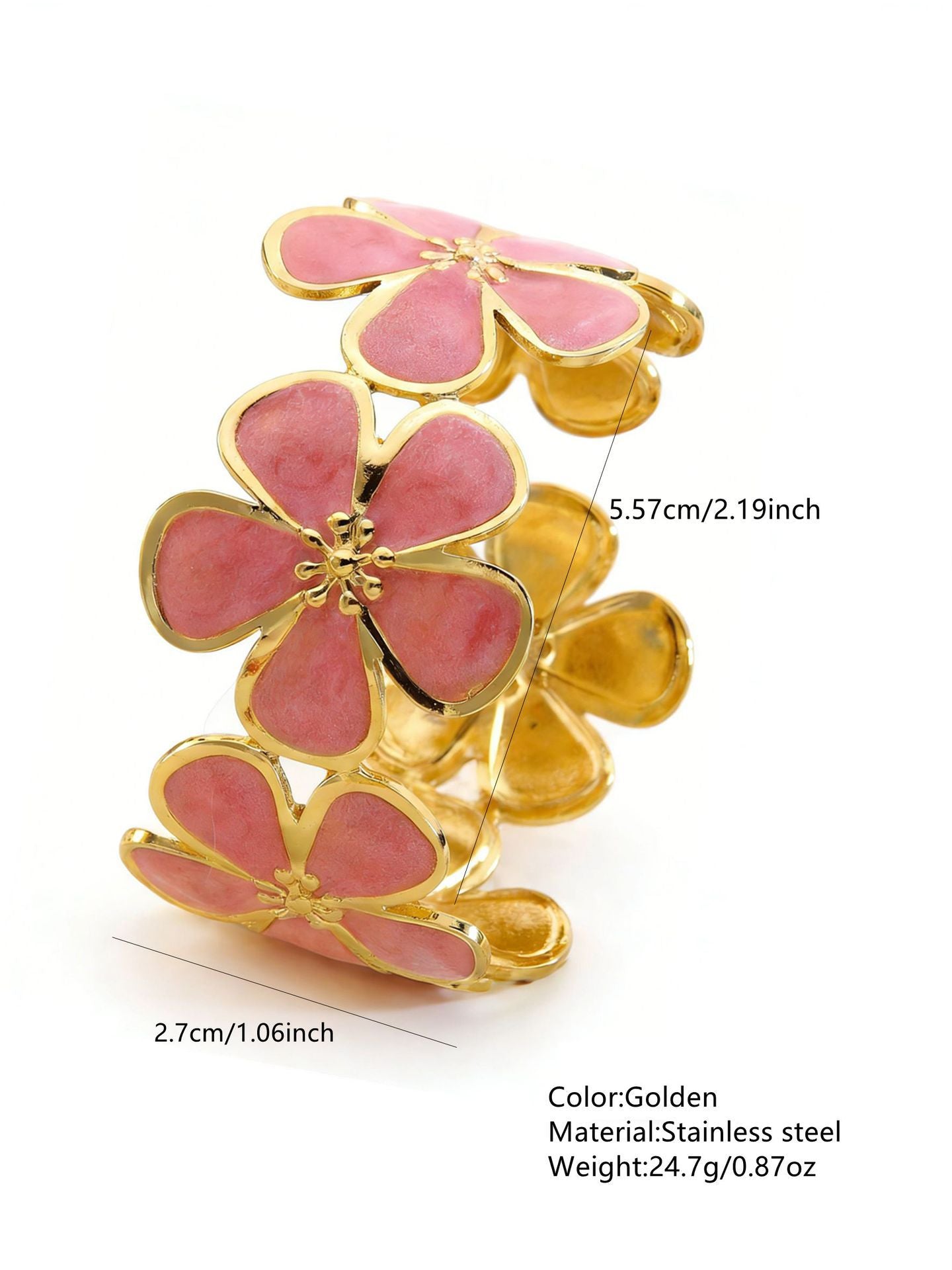 Elegante Pulsera Abierta de Lujo Floral con Esmalte de Aceite de Acero Inoxidable y Titanio con Cereza