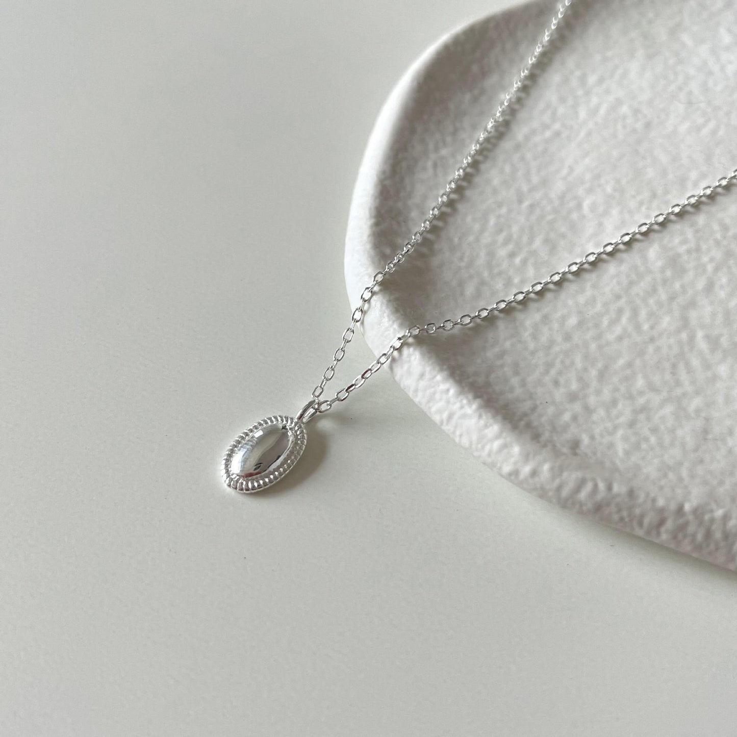Minimalist Oval Pendant Necklace for Women in 925 Sterling Silver with Geometric Design