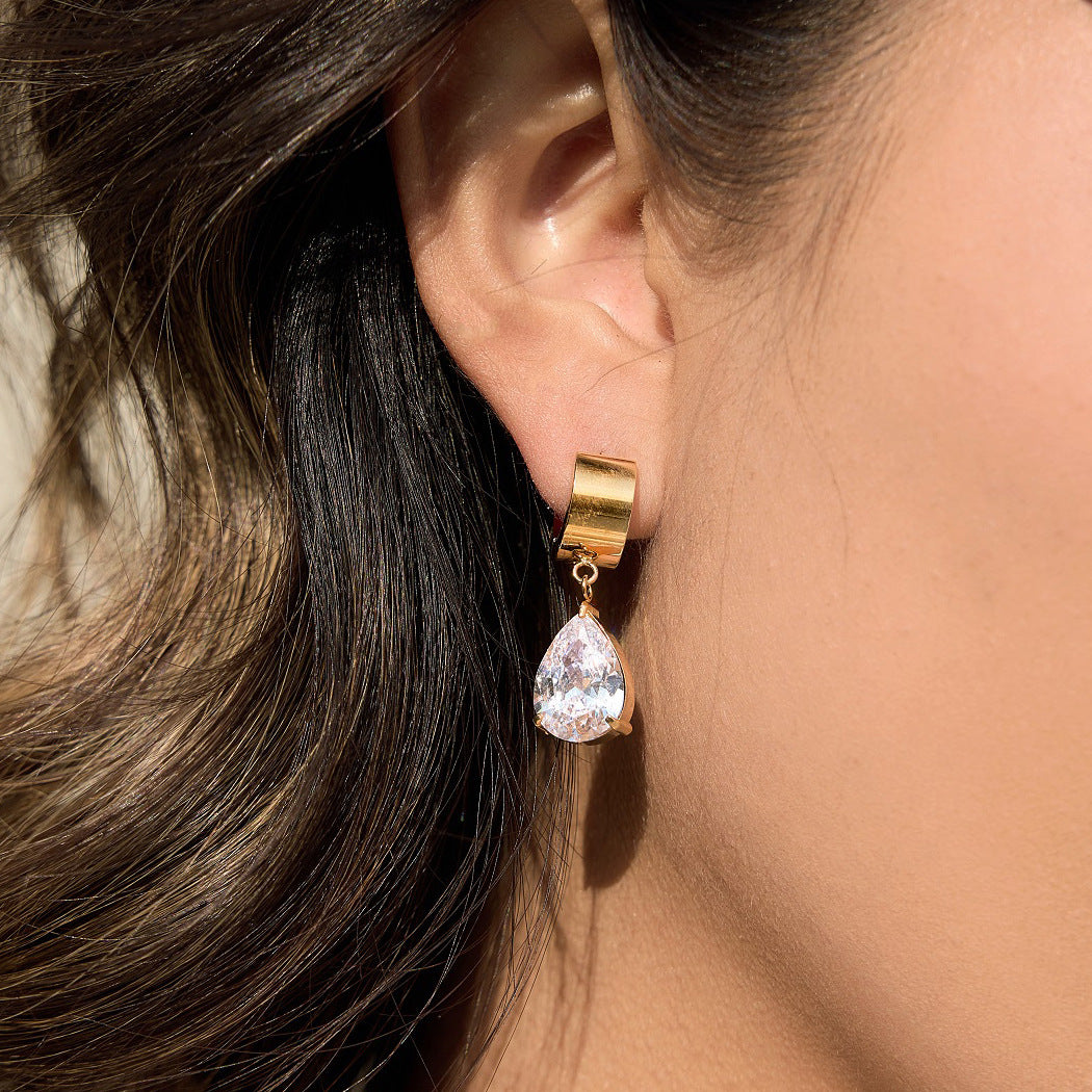 Elegant Geometric Round Stainless Steel Plated Cubic Zirconia Hoop Earrings for Women