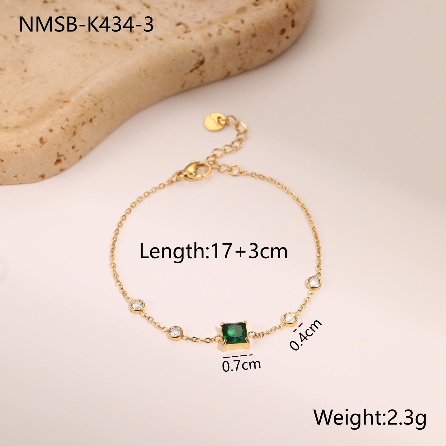 Minimalist French Elegant Square Zirconia Titanium Steel Bracelet with Gold Plating for Women