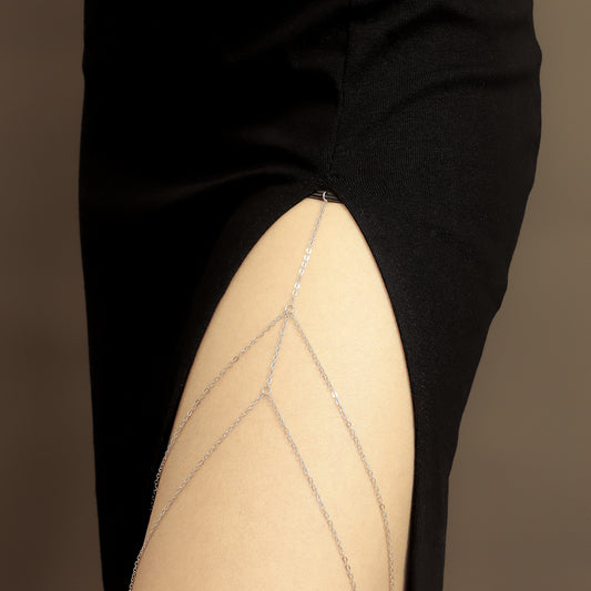 Minimalist Double-Layer Ankle Chain for Women with Geometric Design in Alloy with Elastic Band for Beach and Vacation