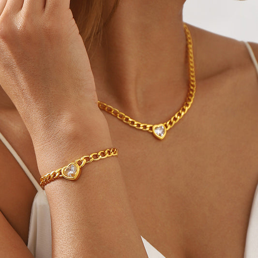 Pulsera vintage de aleación con forma de corazón y detalles de diamantes de imitación para mujer, con acabado chapado y diseño geométrico minimalista
