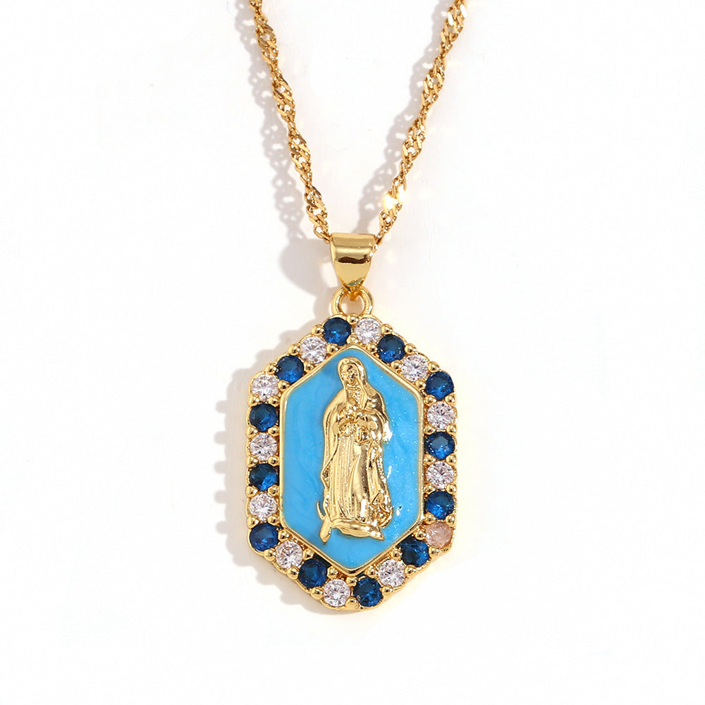 Vintage Fashion Hexagonal Titanium Steel Pendant Necklace with 18K Gold Plating and Enamel Finish