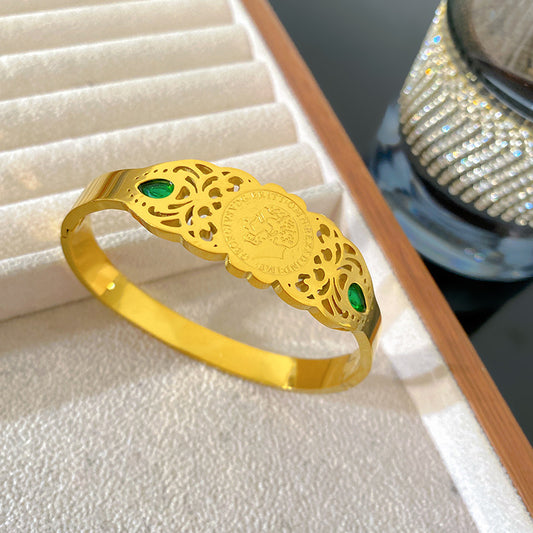 Vintage Ethnic Cubic Zirconia Inlaid Plated Titanium Steel Bracelet
