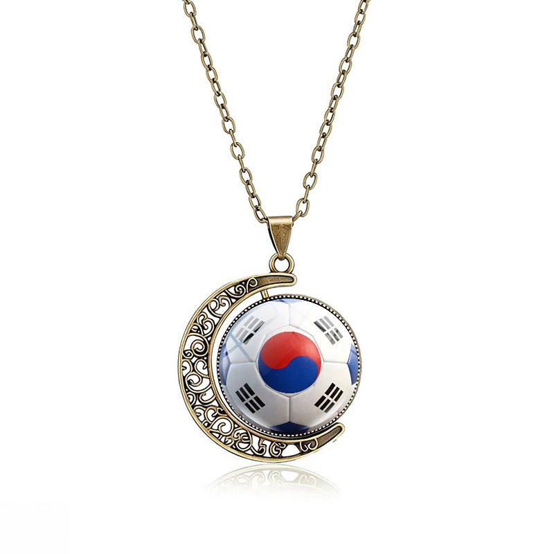 Collana Pendente Luna Placcata in Lega Casual con Ciondolo Rotante Geometrico in Cristallo, Catena a Cavo Unisex