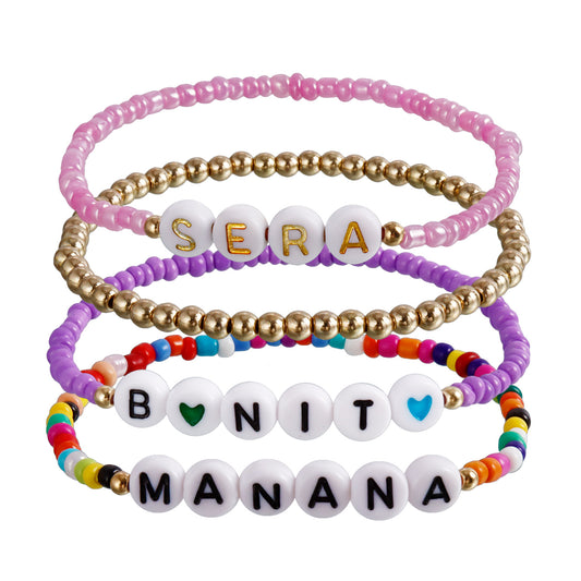 Geometric Minimalist Plated Beaded Bracelet for Women with Round Beads Music Festival Fan Gift