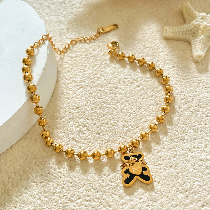 Minimalist Letter Heart Bear Beaded Ball Chain Bracelet Titanium Steel Plated Unisex