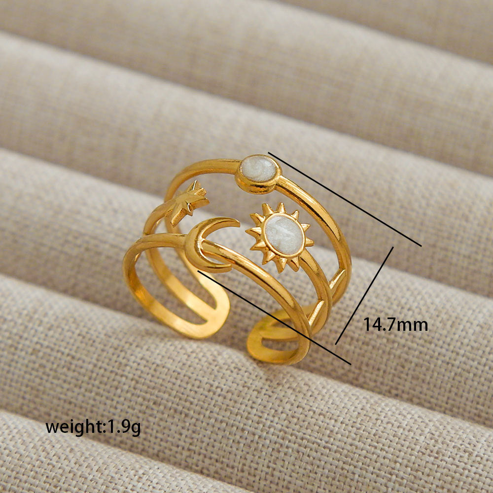 Anello Aperto Geometrico Minimalista per Donna e Uomo in Acciaio Inossidabile Placcato Oro con Motivi Floreali, Albero e Girasole