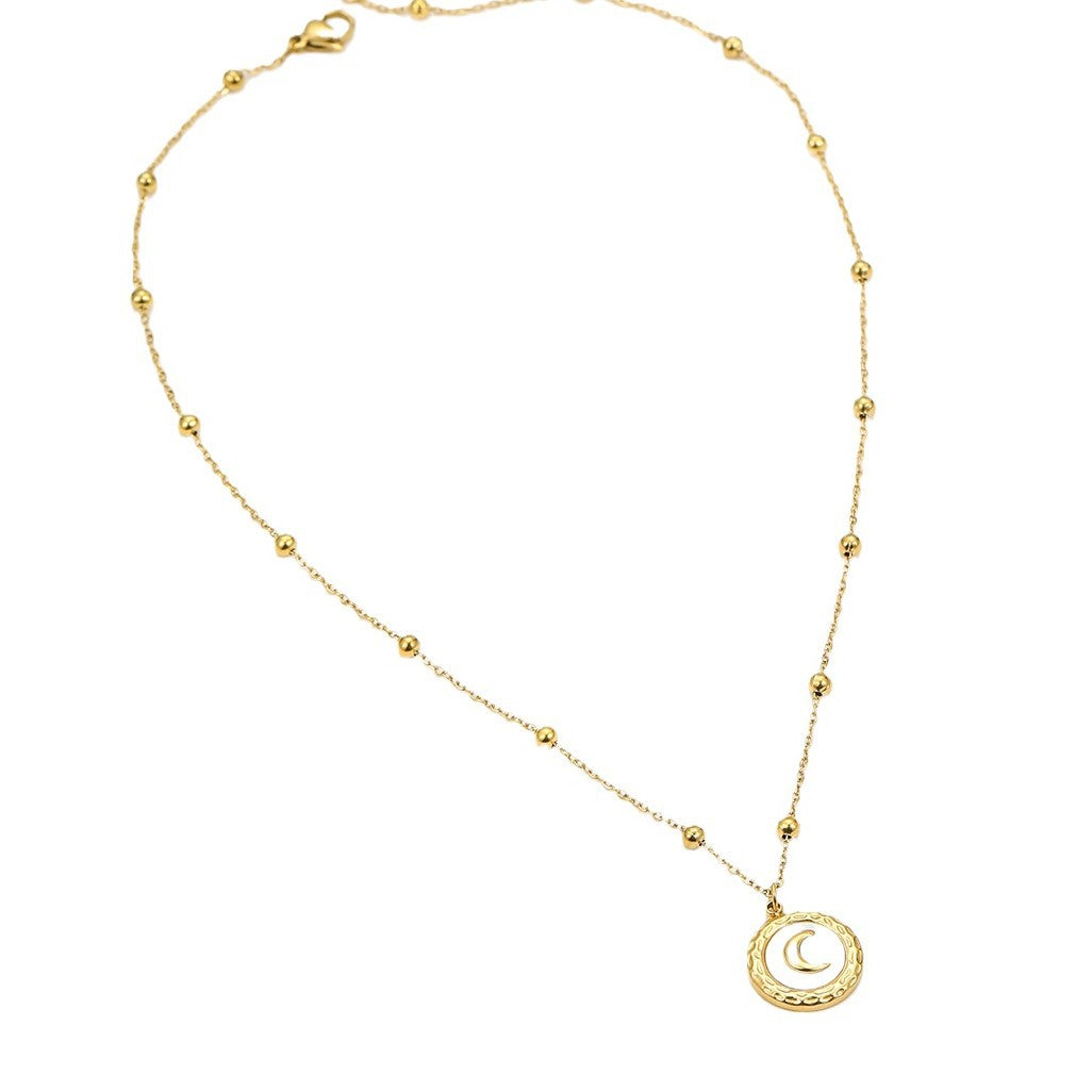 Collana da donna vintage in acciaio inossidabile placcato oro 18K con ciondolo a conchiglia a luna