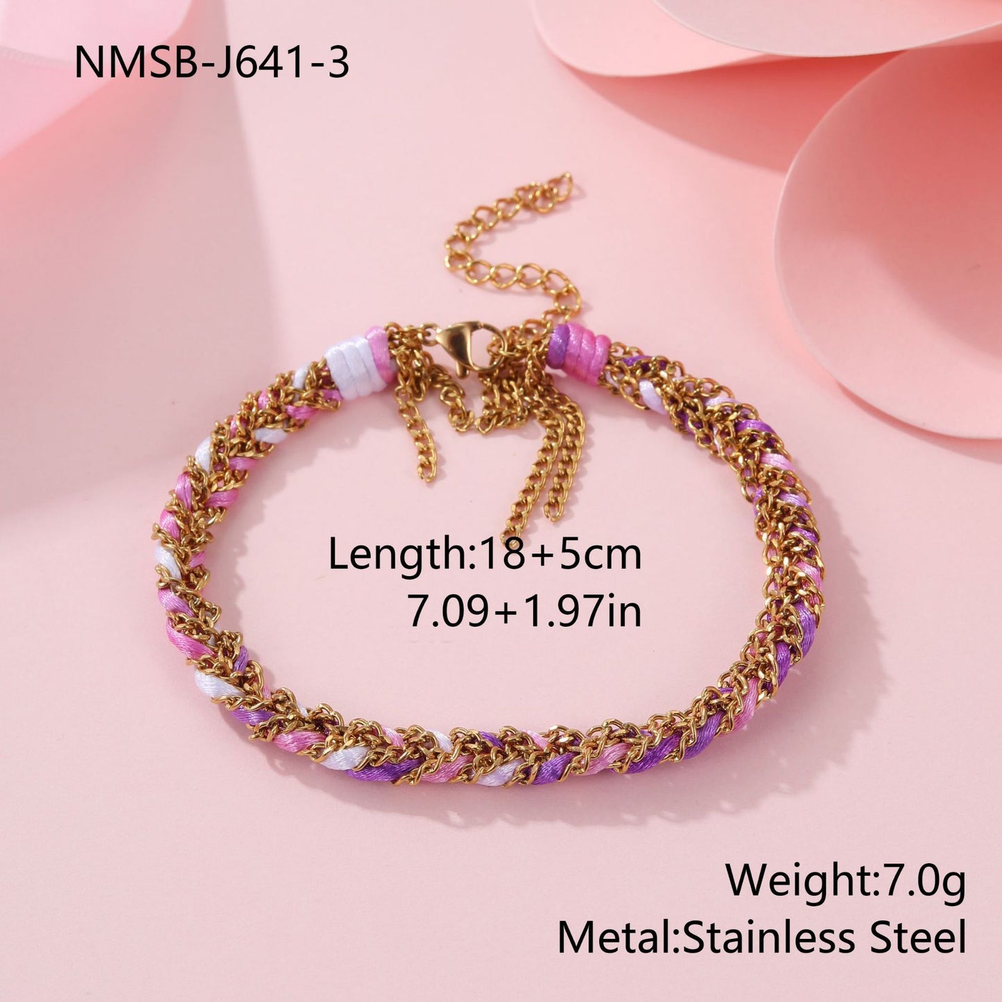 Fashionable Geometric Stainless Steel Braided Rope Bracelet with Tassel and Plated Finish for Women
