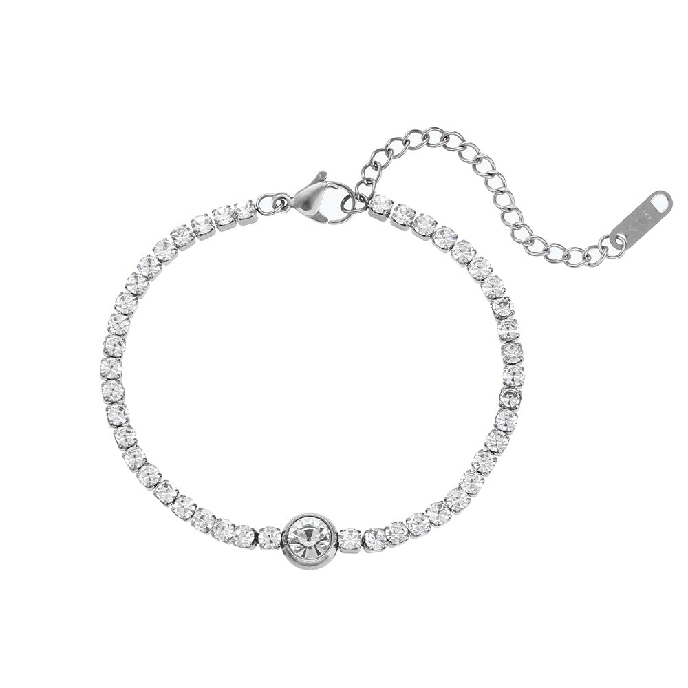 Minimalist Fresh Round Zircon Hand Chain in Stainless Steel with Plated Finish for Women