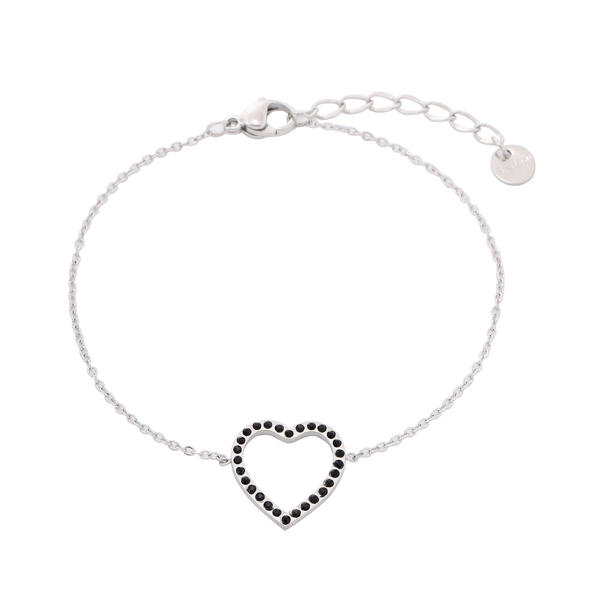 Bracciale da donna in acciaio inossidabile a forma di cuore cavo, alla moda e minimalista, con strass micro-incastonati e finitura placcata