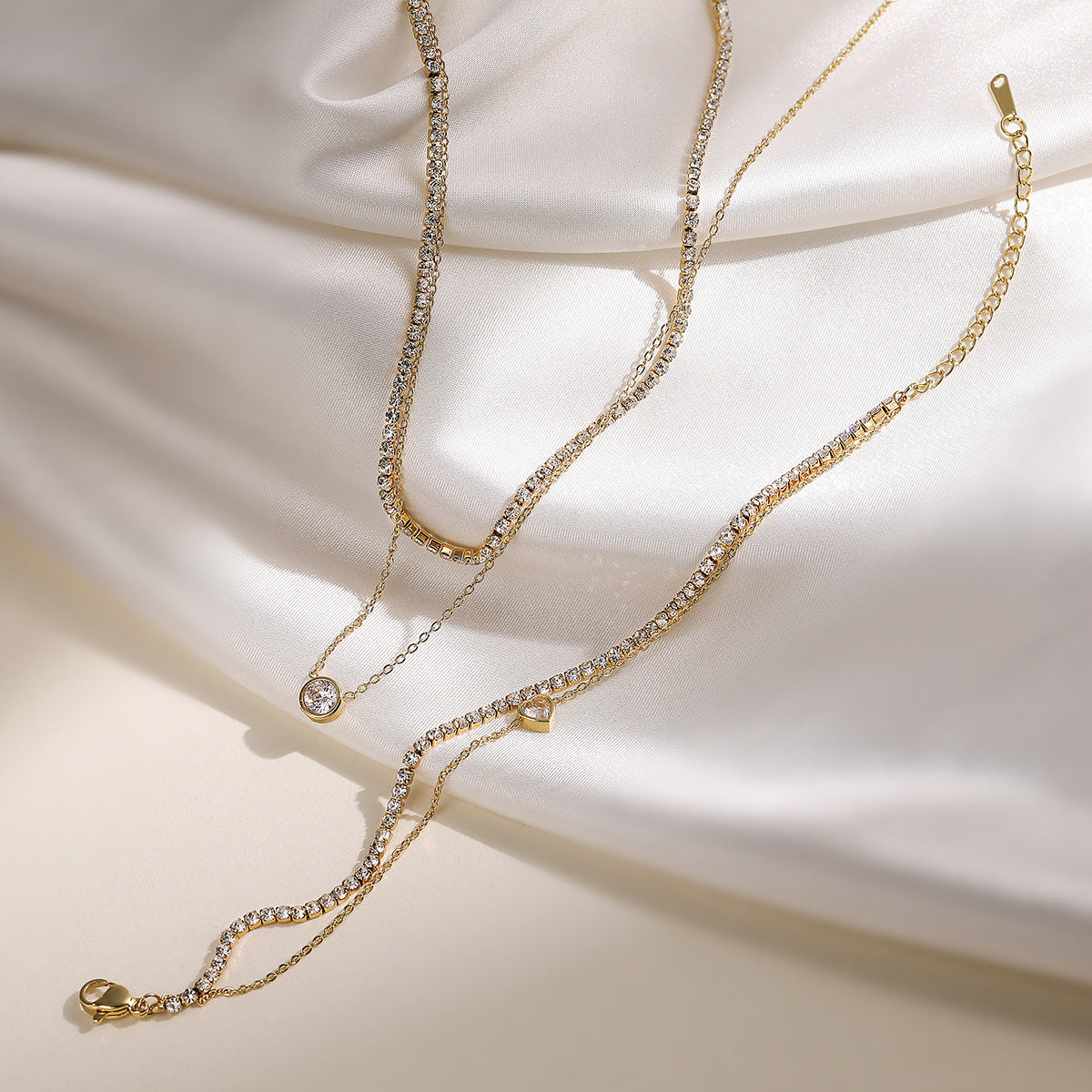 Minimalist Elegant 18K Gold Plated Geometric Stainless Steel Necklace with Cubic Zirconia for Women
