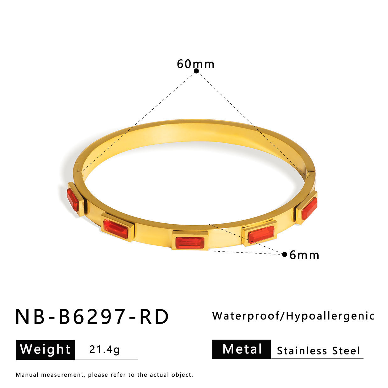 Bracciale Vintage in Acciaio Inox con Strass Geometrici Quadrati e Placcatura Sottovuoto in Oro 18K