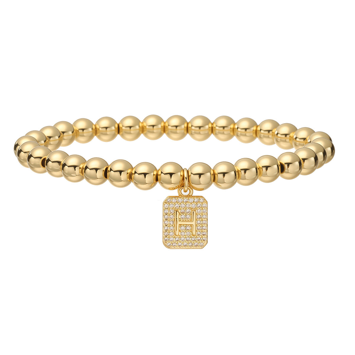 Bracciale minimalist personalizzato con ciondolo a lettera per donna, con perle in rame e placcatura in oro 18 carati
