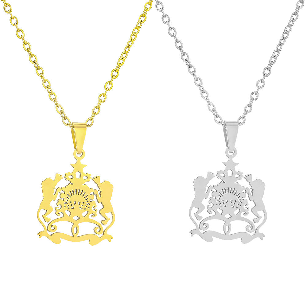 Minimalist Lion-Shaped Stainless Steel Pendant Necklace with Vacuum Plated Finish for Women and Men, Flat Cross Chain Jewelry for Sweaters