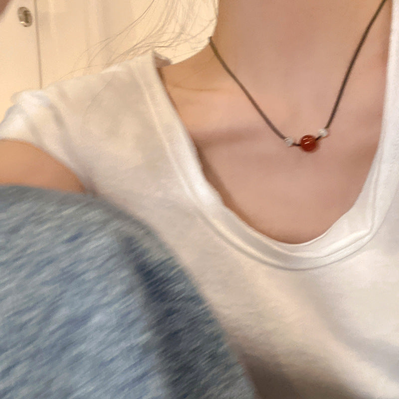 Collar de clavícula chapado en acero titanio con forma de animal, diseño original, con colgante de ágata roja y ojo de gato para mujer y hombre