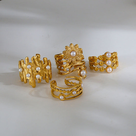 Fairy Tale Style Adjustable Sunflower-Shaped Titanium Steel Ring with Gold Plating for Women