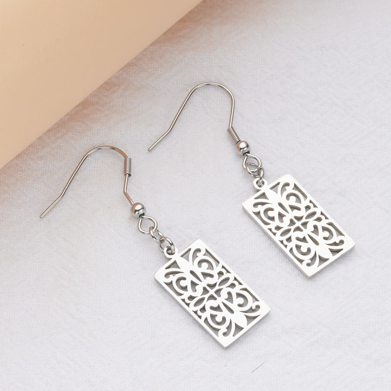 Sweet and Edgy Geometric Stainless Steel Hoop Earrings with Plated Finish Long Fashion Ear Jewelry for Women