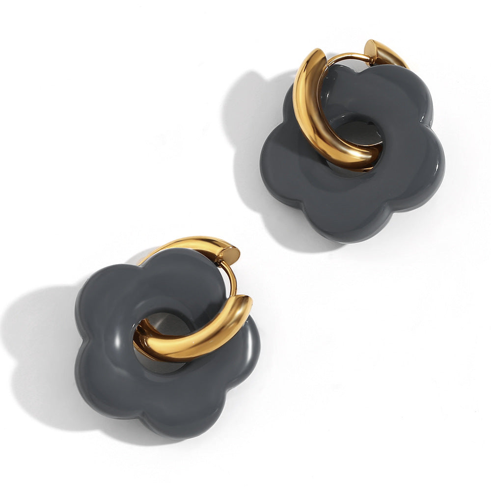 Orecchini a Cerchio Piccoli con Fiori Vintage in Acciaio Inossidabile Placcato Oro 18K Design Floreale Colorato Dopaminico da Donna