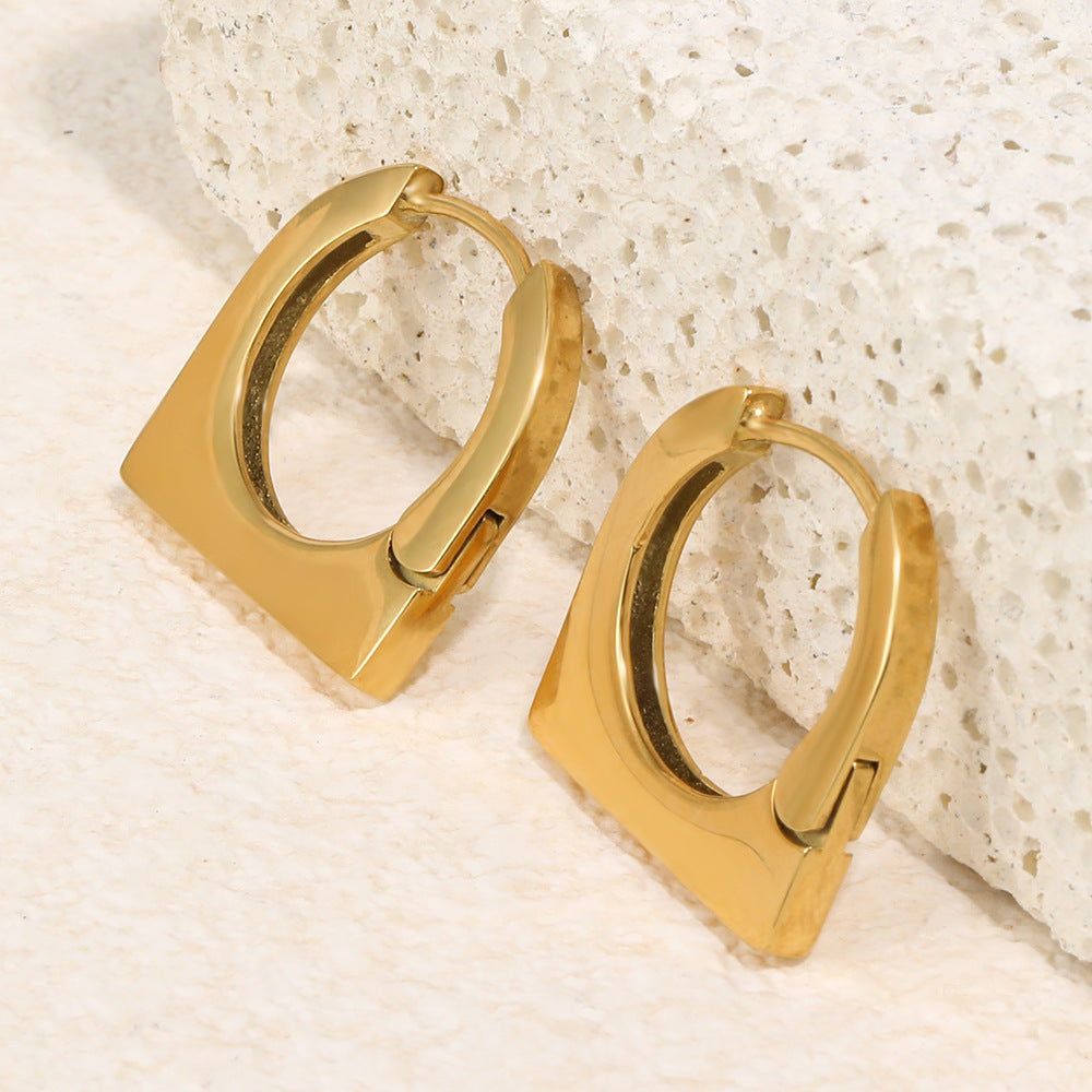 Minimalist Elegant 18K Gold Plated Geometric Rectangle Stainless Steel Hoop Earrings for Women