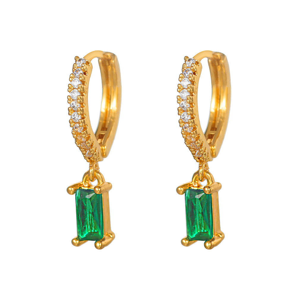 Geometric Rectangle Gold Plated Brass Cubic Zirconia Earrings for Women