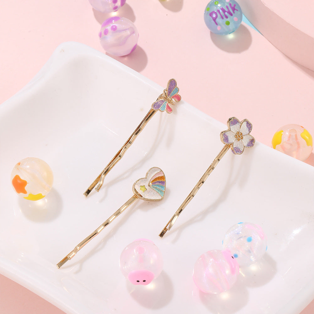Fermaglio per Capelli per Bambini a Cartone Animato a Forma di Farfalla e Floreale in Lega con Finitura Smaltata, Dolce Accessorio per Capelli Laterale Minimalista