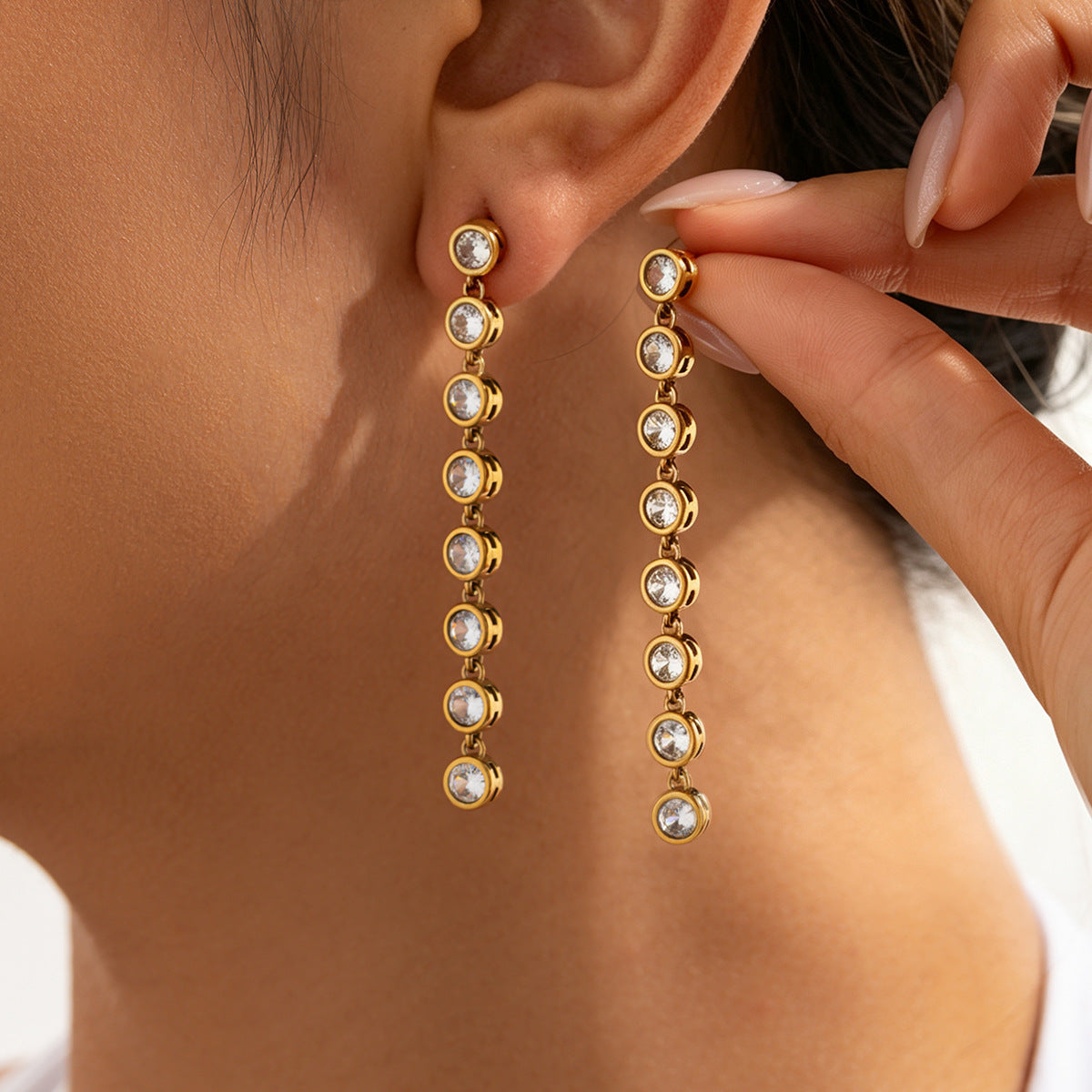 Luxury Geometric Stainless Steel Earrings with Micro Inlaid Cubic Zirconia C-Shape PVD Plated Studs for Women