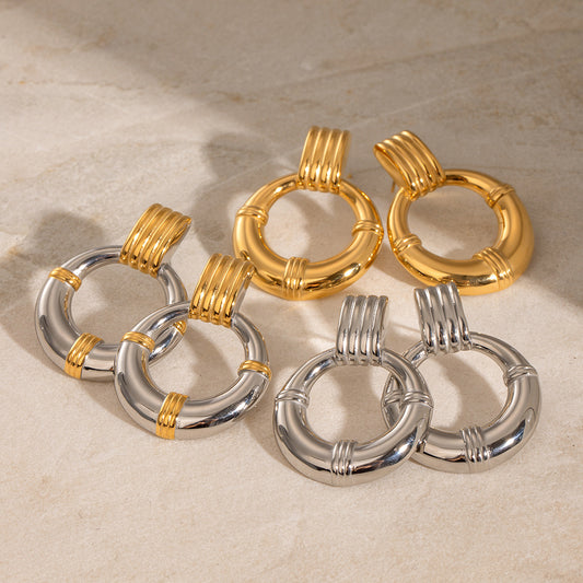 Geometric Round Plated Stainless Steel Earrings for Women