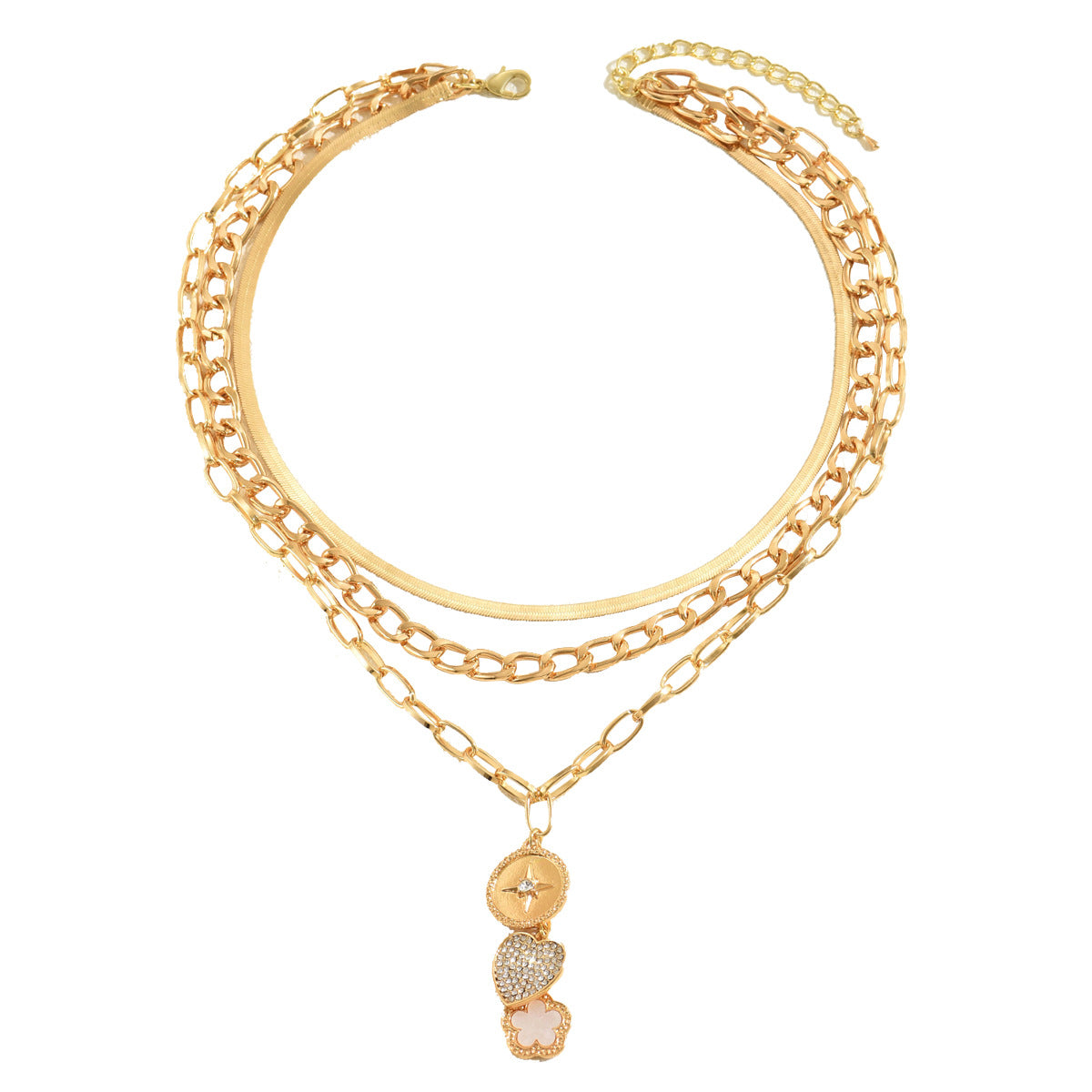 Collana Lunga da Donna con Ciondolo a Cuore e Fiori, con Strass, in Rame, Stile Commuter alla Moda