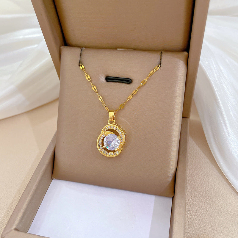 Collana con ciondolo a luna geometrica minimalista da donna e uomo, catena a serpente in acciaio inossidabile con intarsio di zirconi