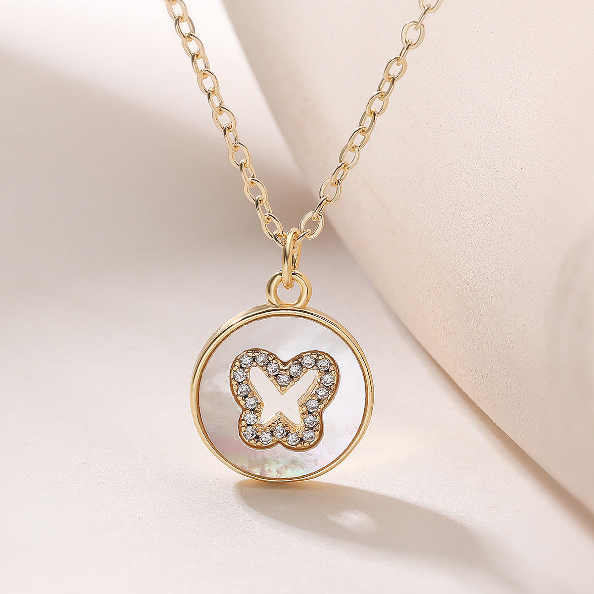 Minimalist Elegant 18K Gold Plated Brass Geometric Butterfly Pendant Necklace with Cubic Zirconia for Women