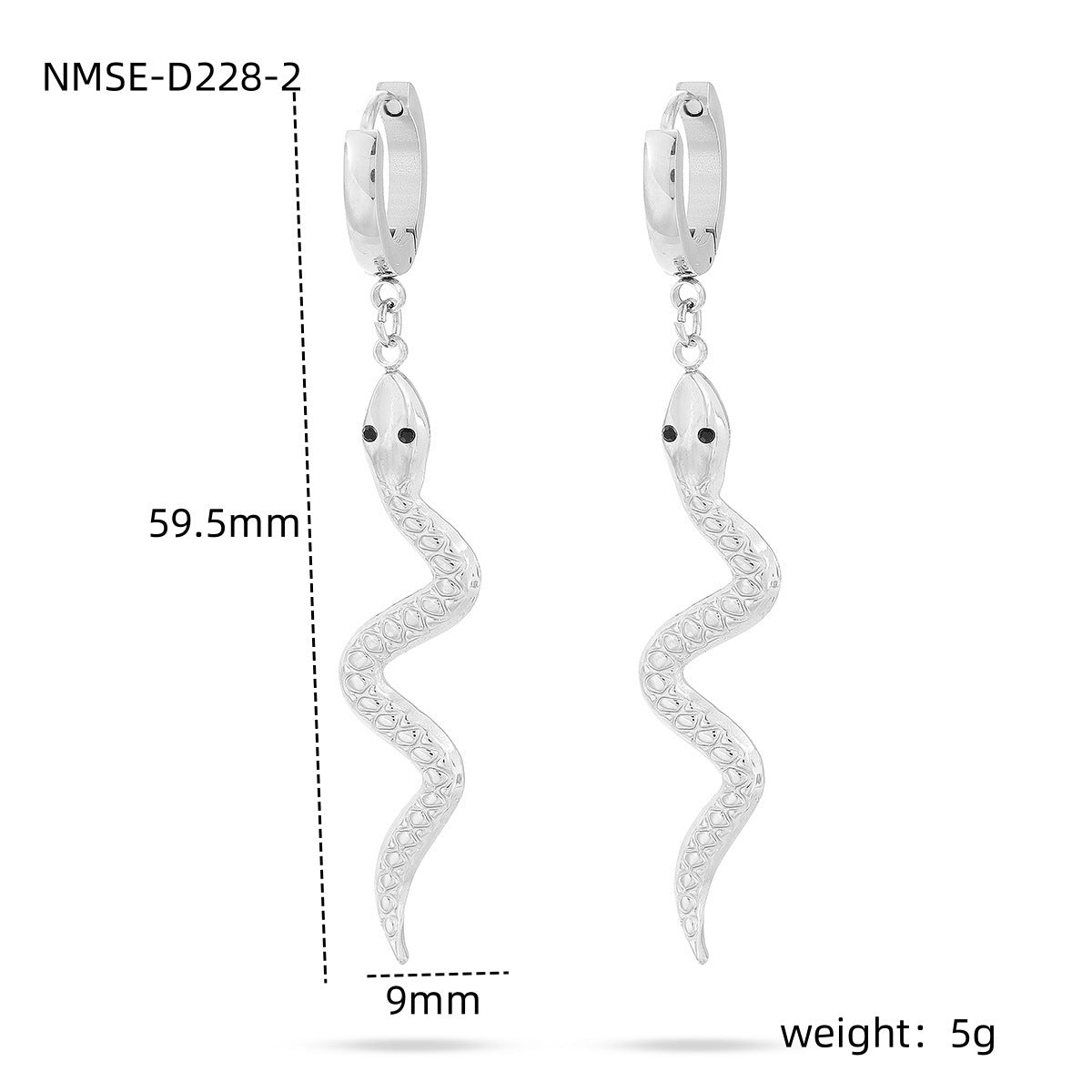 Set di orecchini, bracciale e anello da donna in acciaio al titanio a forma di serpente, placcato e alla moda