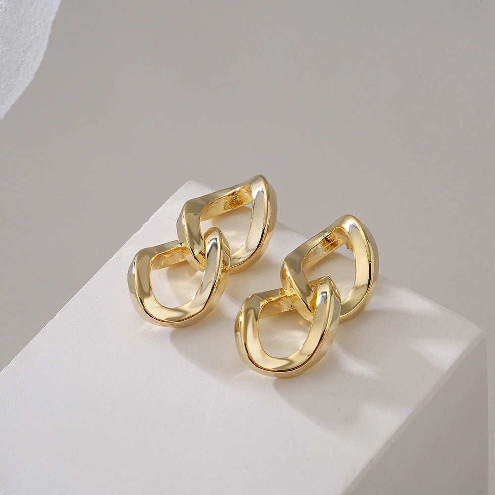 Geometric Asymmetrical Stud Earrings in Brass with 18K Gold Plating and 925 Sterling Silver Posts for Women