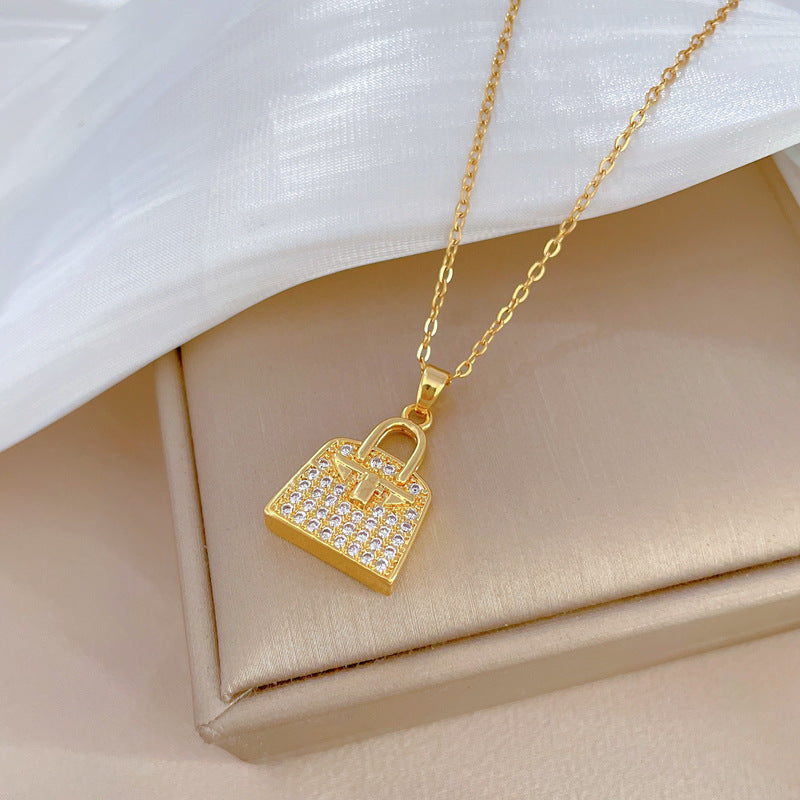 Minimalist Geometric Moon Pendant Necklace in Titanium Steel with Cubic Zirconia Accents for Women and Men