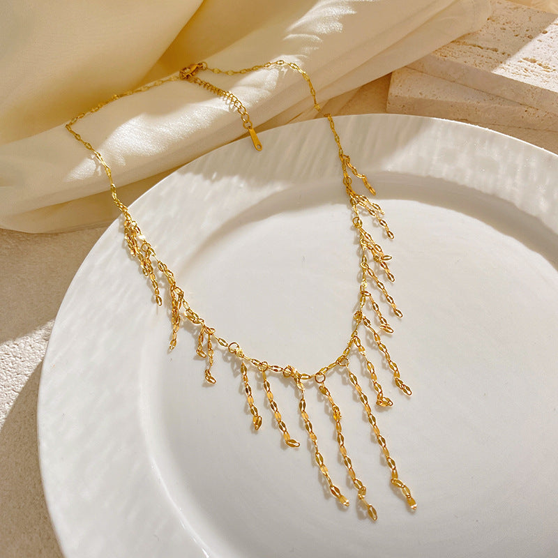 Minimalist Titanium Steel Plated Multi-Layer Lips Tassel Necklace Unisex
