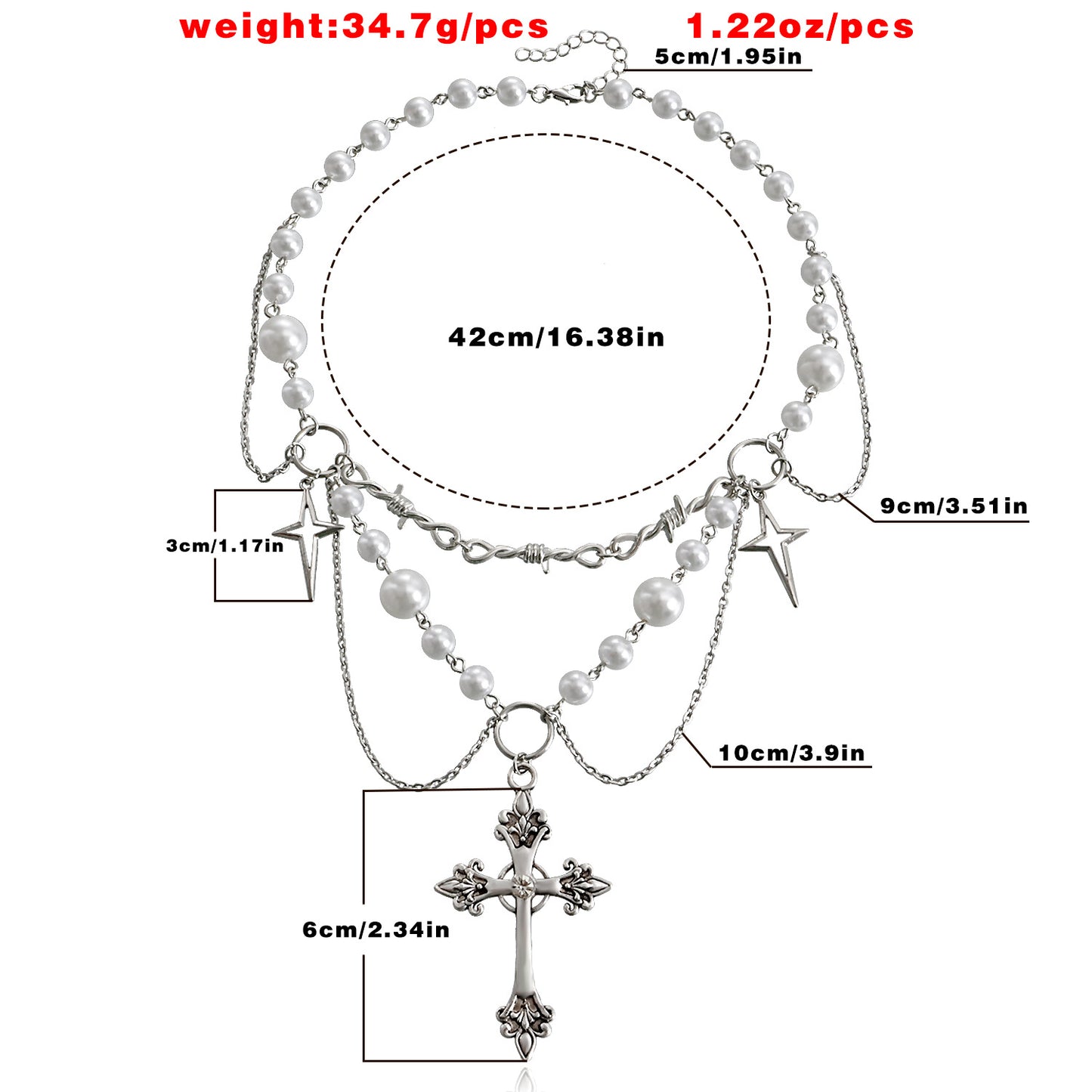 Minimalist Geometric Cross Pendant Necklace for Women with Alloy Chain and Rhodium Plating