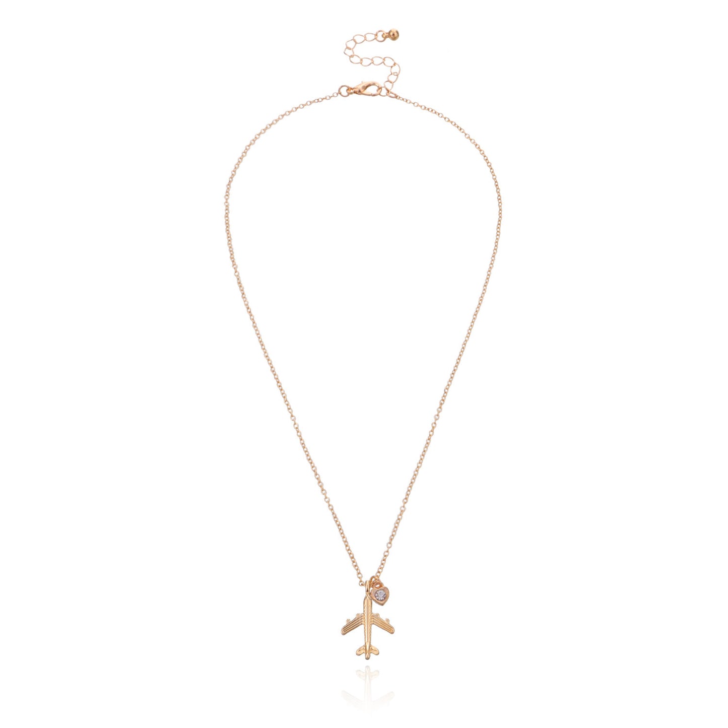 Minimalist Heart-Shaped Aircraft Pendant Necklace for Women Made of Alloy with Rhinestone Inlay and Plated Finish
