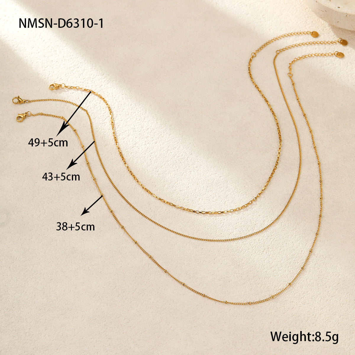 Collar Delicado de Acero Inoxidable Geométrico Minimalista Chapado en Oro de 18K Multicapa para Mujer