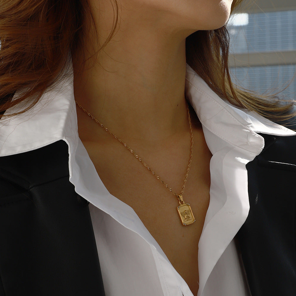 Minimalist Elegant Geometric Titanium Steel Pendant Plated Stainless Steel Necklace for Women