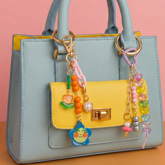Sweet Minimalist Floral Pearl Plated Alloy Charm Bar Bag Pendant Keychain