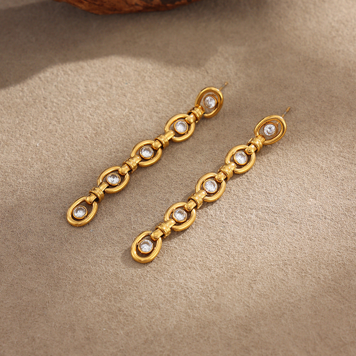 18K Gold Plated Stainless Steel Geometric Round Oval Cubic Zirconia Earrings for Women