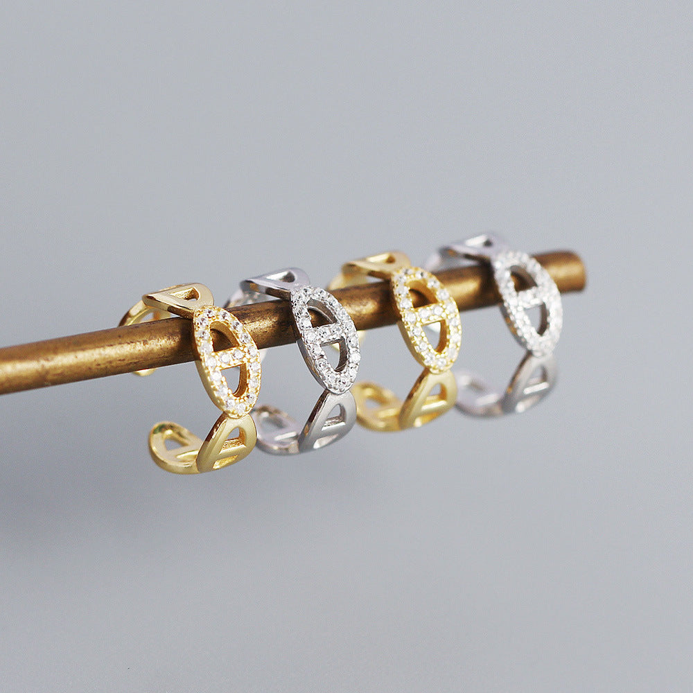 Elegante Orecchino a Polsino con Strass e Naso di Maiale Geometrico in Argento Sterling 925 da Donna