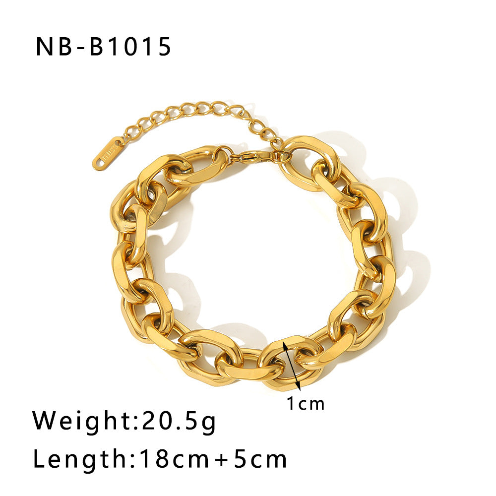 Punk Style Geometric Stainless Steel Bracelet with Thick Chain Design and 24K Gold Plated Finish