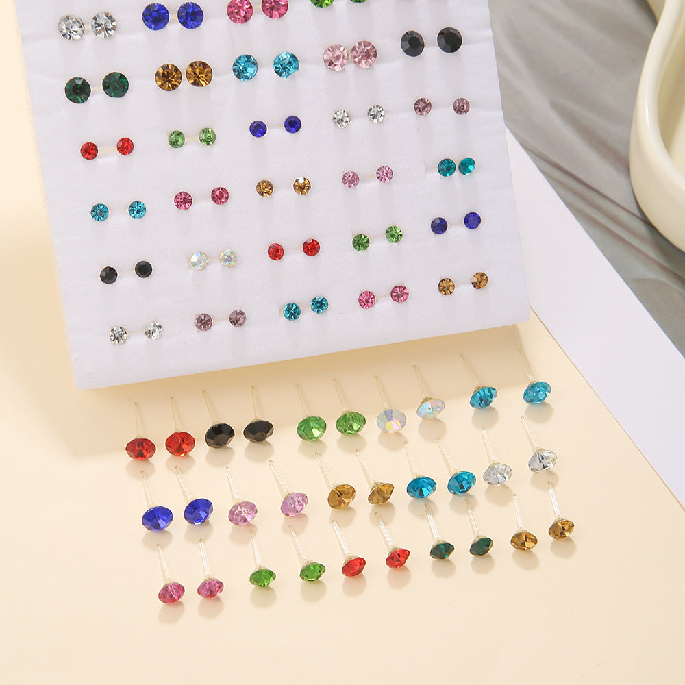 Geometric Round Rhinestone Plastic Stud Earrings for Women
